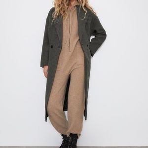 NEW Zara Houndstooth Wool Blend Winter Trench Coat Size XXL